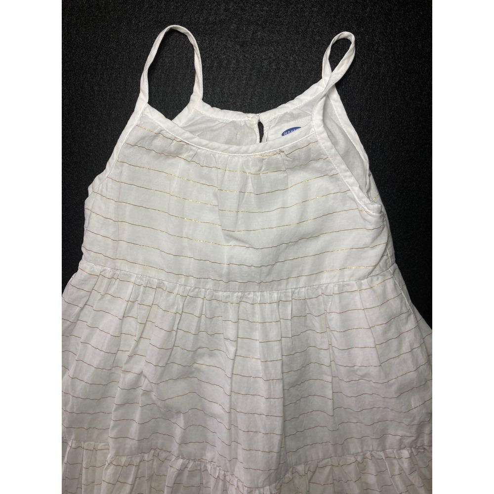 Old Navy Girls 4T White Gold Metallic Striped Tiered Sleeveless SunDress RN54023